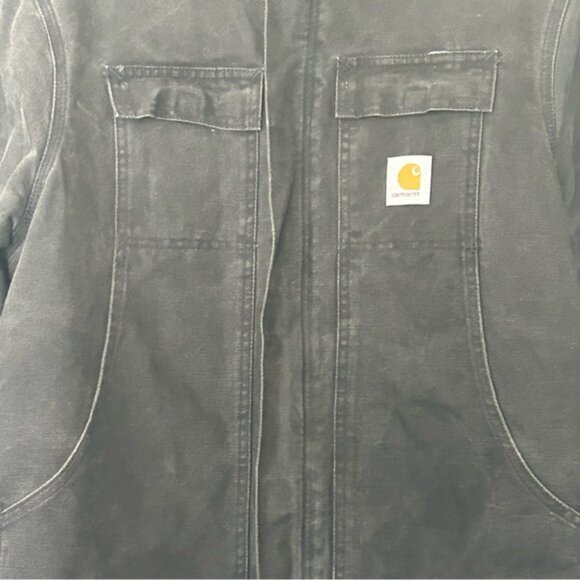 Vintage Carhartt Black Canvas Quilted Corduroy Collar Chore Work Jacket Size 48 - Picture 10 of 12